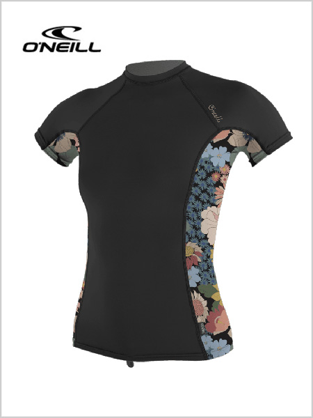 Side Print Short Sleeve Rash Guard Women - black / twiggy